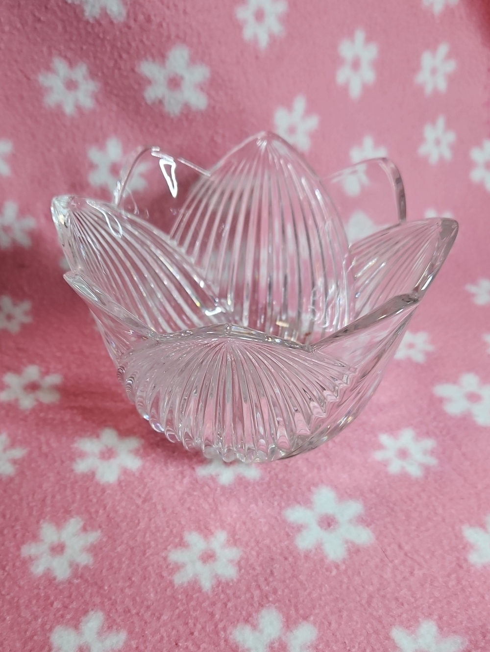 Clear Ribbed Glass Flower Bowl